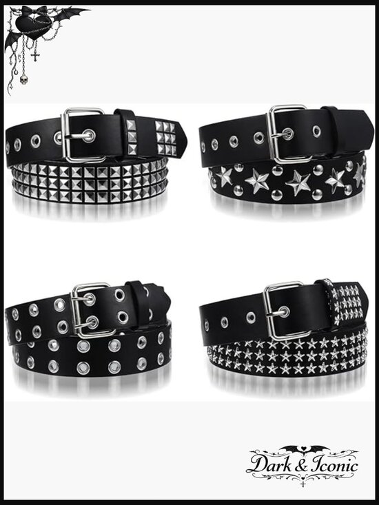 4 Pc Faux Leather Studded Gothic Punk Belt Set - Unisex Grommet main image 6